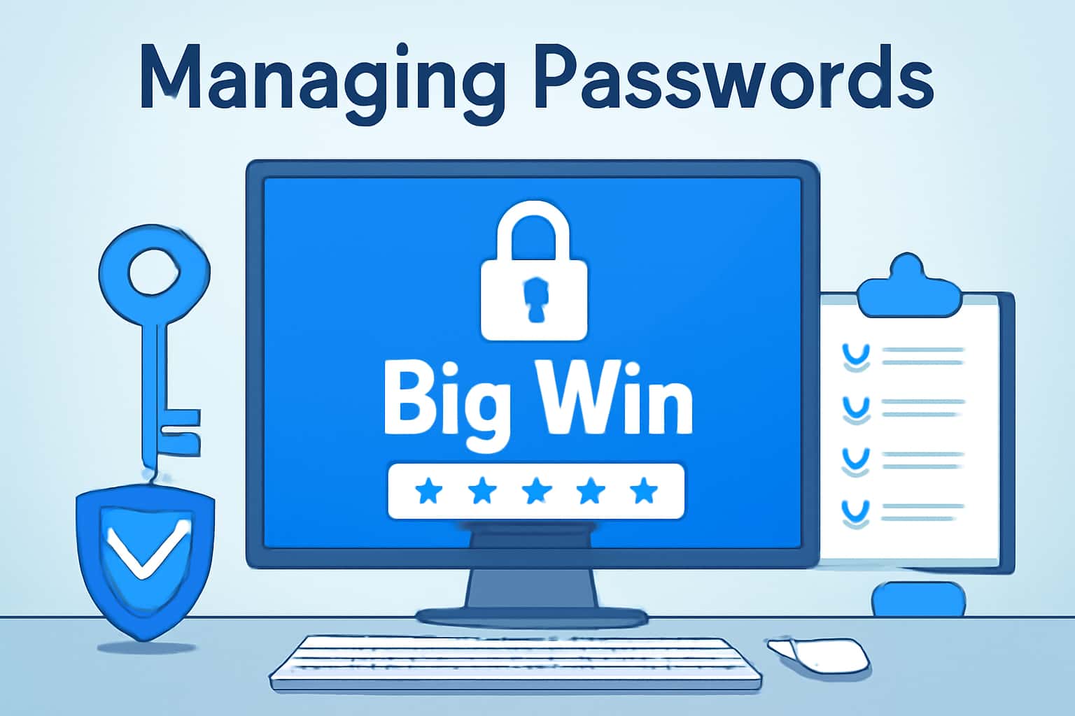 An informational scene illustrating password management for Big Win.