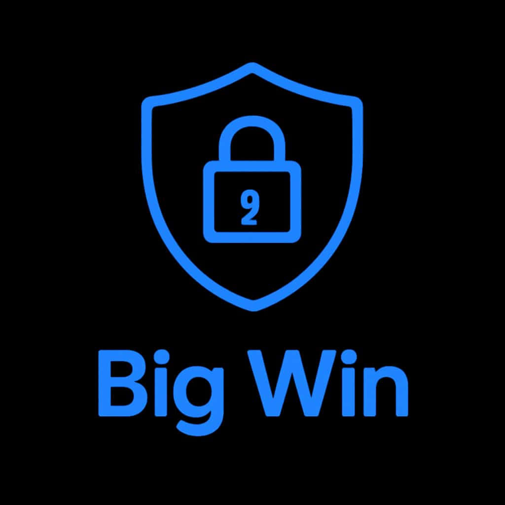 An icon symbolizing account security featuring the text 'Big Win'.