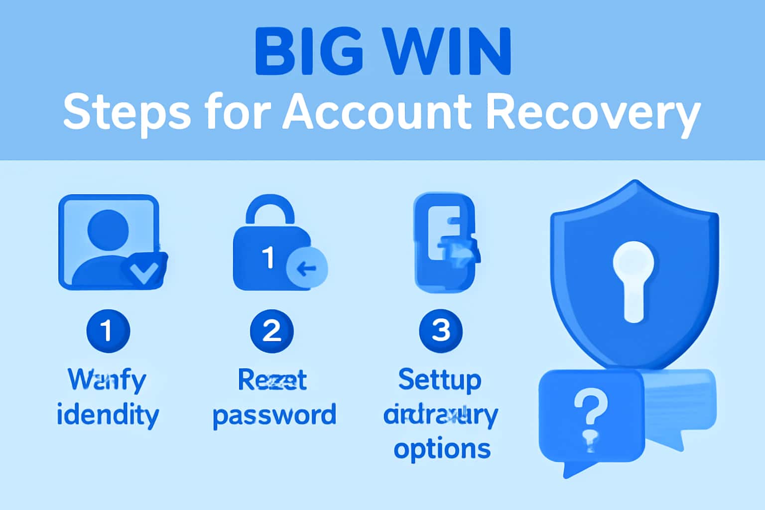 An informative representation of account recovery steps for Big Win.