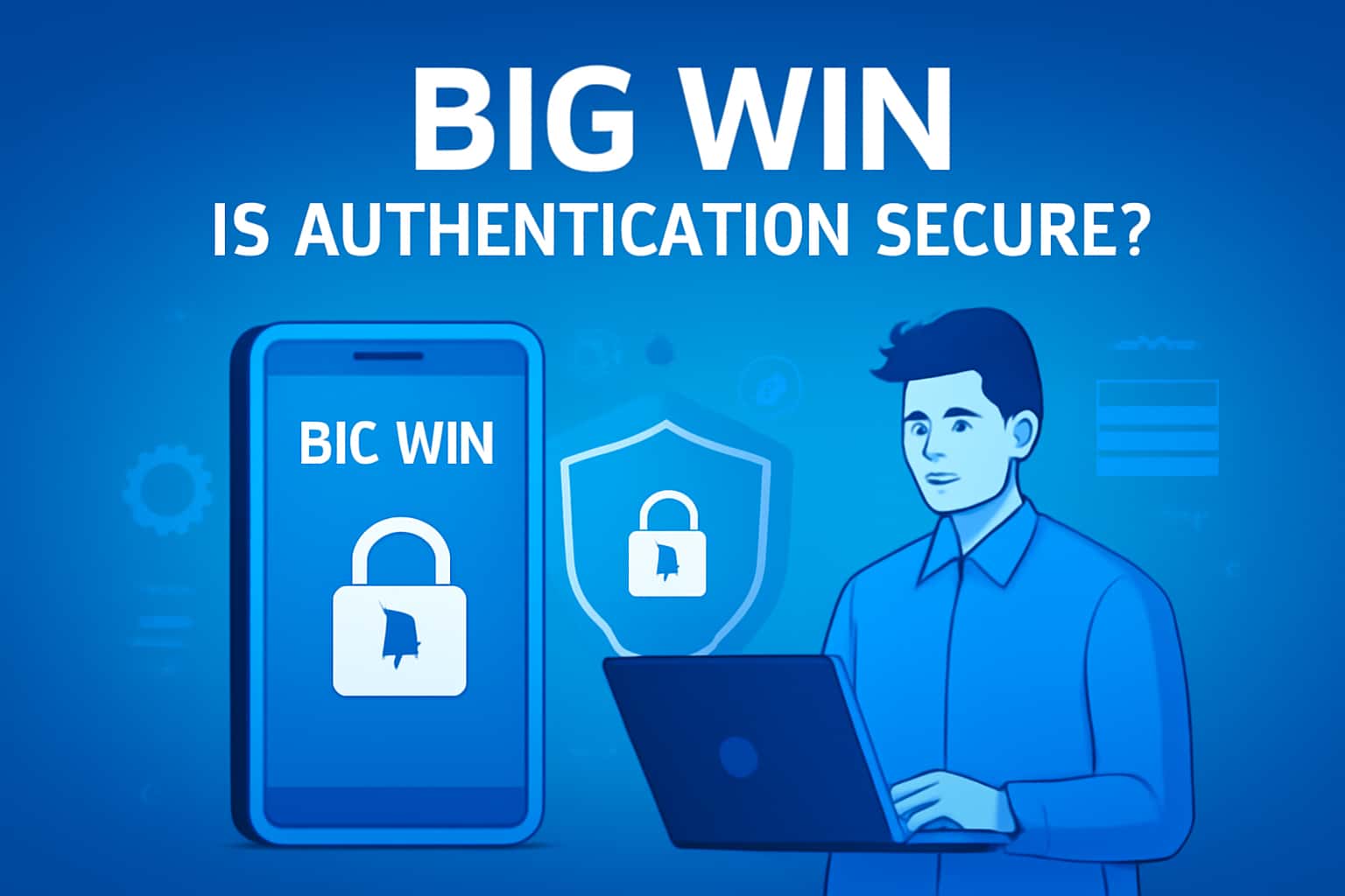 A futuristic scene depicting the concept of authentication security, emphasizing the text 'Big Win'.